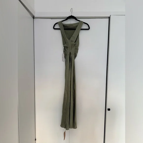 Reformation NWT Casette Silk Dress Size 12 in Artichoke - Picture 9 of 14